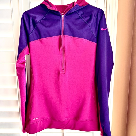 Nike Pro Dri-Fit Women’s Hoodie Large Pink Purple Quarter Zip Pullover - Picture 1 of 9
